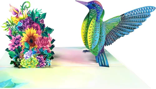 GREETING ART Tarjeta de cumpleaños de colibrí desplegable para mujeres, esposa, abuela, tarjeta de felicitación emergente 3D para el día de la