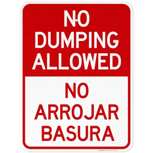 Miniatura 12 de Letrero bilingüe de "No Dumping Allowed No Arrojar Basura, 10 x 14 pulgadas, libre de óxido, aluminio 040, resistente a la decoloración, fabricado