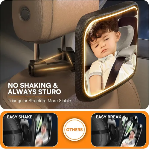 Miniatura 5 de Espejo de coche recargable para bebé con luz – Espejo para bebé en coche con control remoto, espejo de coche para bebé estable gancho clip