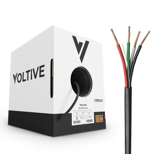 Miniatura 42 de Voltive Cable de altavoz 16/2, Plenum CL3P, negro, 100 pies - 16AWG, 2 conductores, cobre trenzado sin oxígeno, listado UL - V-1217-1