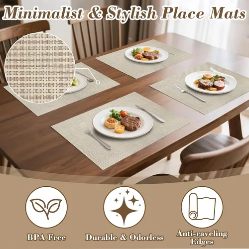 Miniatura 4 de RAINFLOW - Juego de 4 manteles individuales de PVC, resistentes al calor, para mesa de comedor, lavables, de vinilo, antideslizantes, para cocina