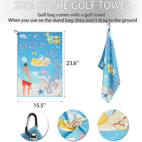 Miniatura 4 de Bolsa de soporte de golf de nailon, ligera, divisor de 14 vías, 6 bolsillos con cremallera, bolsa para club de golf con asa, cubierta de lluvia