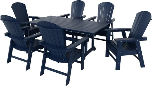 Miniatura 10 de WO - Juego de 7 sillas de comedor Adirondack para exteriores, muebles estéticos retro para exteriores, comedor, hogar, balcón, terraza, césped, Gris