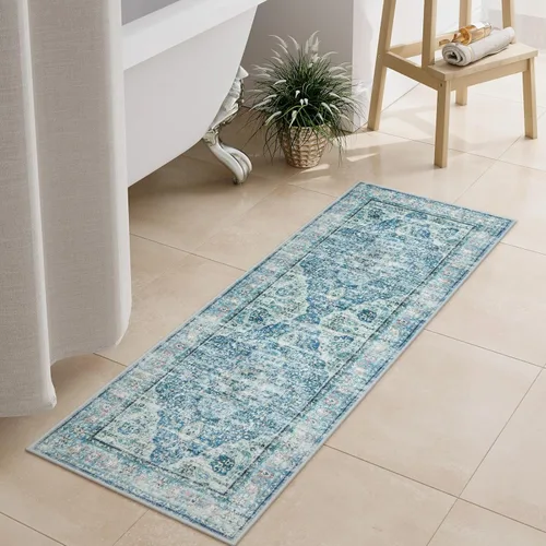 Miniatura 22 de Uphome Tapete de baño color naranja, estilo bohemio y envejecido, tapete de baño pequeño de terciopelo súper acogedor, antideslizante, lavable a