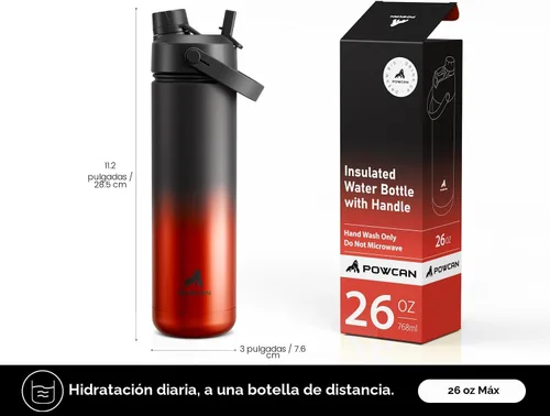 Miniatura 6 de POWCAN Botella de agua aislada de 26 onzas con popote 2 en 1 y tapa de boquilla, mantiene el frío 24 horas, a prueba de fugas, cabe en el portavasos
