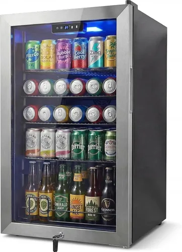 Miniatura 13 de Refrigerador de bebidas para 128 latas, 3.2 pies cúbicos con puerta de vidrio para bebidas, cerveza, soda, vino, pequeño refrigerador de cerveza