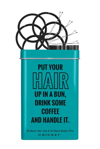 Cricket Accesorios para el cabello, lata Handle It, incluye 25 ligas para el cabello no metálicas y 30 horquillas en lata de metal reutilizable, Azul