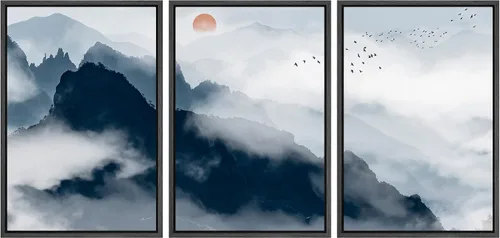 Miniatura 114 de NWT Lienzo enmarcado para pared, juego de arte en acuarela pastel, bosque de montaña oscura, naturaleza silvestre, ilustraciones de arte moderno