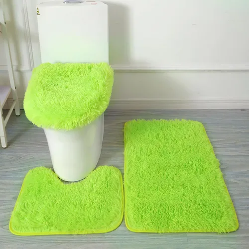 Miniatura 8 de Juego de alfombras de baño negras de 3 piezas, alfombra de baño sólida, alfombra de ducha lavable con contorno en forma de U, cubierta para tapa