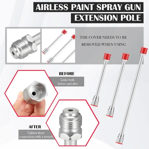 Miniatura 4 de 3 piezas de barra de extensión de punta de rociador de pintura sin aire para pistola de pintura sin aire con protector rojo (12, 20, 29.95 pulgadas)
