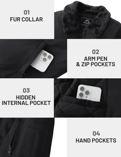 Miniatura 6 de TACVASEN Chaqueta bomber para hombre, chaqueta acolchada de invierno, repelente al agua, resistente al viento, chaqueta acolchada gruesa y cálida