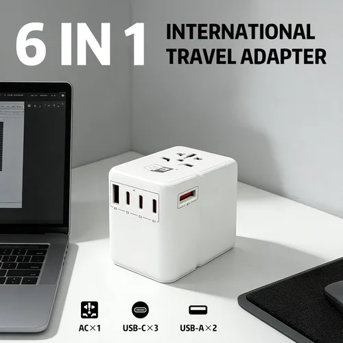 Miniatura 4 de EP Adaptador de viaje universal de 85 W, adaptador de corriente internacional con 3 puertos USB-C y 2 puertos USB-A, adaptador de enchufe mundial