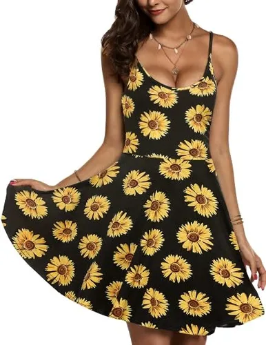 Miniatura 3 de ACEVOG Vestido de verano para mujer, floral, sin mangas, ajustable, con tirantes delgados, cuello en V, salida de baño, acampanado, debajo