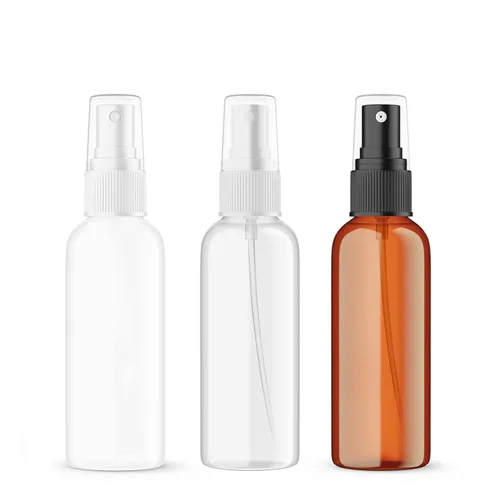 SEVENHEAD Botella atomizadora de aceite esencial de plástico de 2.0 fl oz, 2 onzas, tres colores, transparente, blanco, ámbar, botella pequeña con