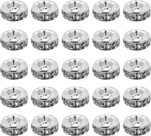 Miniatura 9 de Mandala Crafts Cuentas espaciadoras de metal con diamantes de imitación para hacer joyas, bolígrafos de cuentas – 100 cuentas de cristal Rondelles