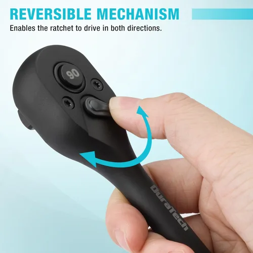 Miniatura 4 de DURATECH Trinquete de accionamiento de 1/2 pulgada, llave de trinquete de liberación rápida de 90 dientes, reversible, hecho en Cr-V, columpio