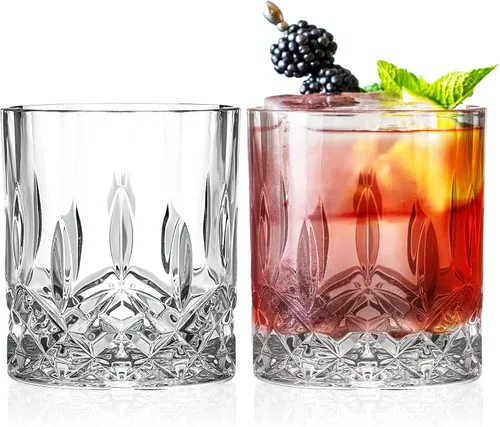 Barski Vasos de whisky con diseño de rocas dobles a la antigua, juego de 2 vasos de cristal DOF, para whisky, bourbon, para agua, bebidas, 10.5