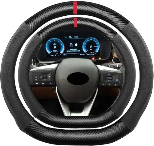 Miniatura 12 de Funda de volante de ante con fibra de carbono de K LAKEY, compatible con Porsche 718 Boxster Cayman 911 Panamera Macan Cayenne de 15 pulgadas, cuero