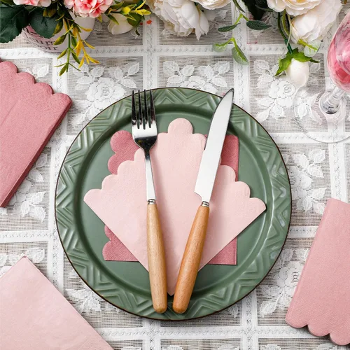 Miniatura 4 de Zhanmai Paquete de 100 servilletas de cóctel de 5 x 5 pulgadas, servilletas festoneadas para bebidas, servilletas de papel de color degradado