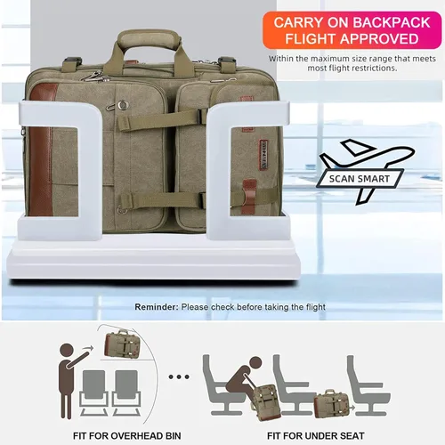 Miniatura 6 de Mochila de lona WITZMAN con puerto de carga USB, mochila grande de viaje, equipaje de mano, apta para laptop de 17 pulgadas para hombres, Verde