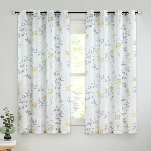 Miniatura 28 de Beauoop 2 paneles de cortinas semitraslúcidas de lino floral de 54 pulgadas de largo, para sala de estar o dormitorio, cortinas rústicas con textura