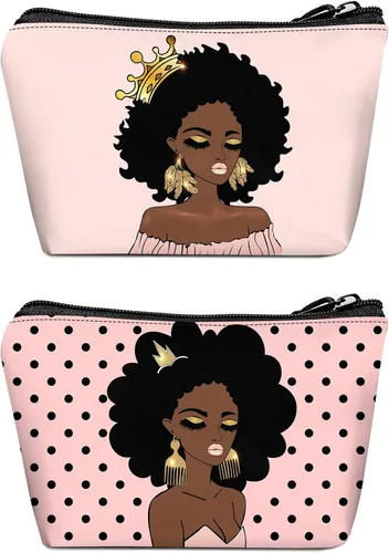 Bolsa de maquillaje Melanin para mujer, bolsa de cosméticos impresa portátil, bolsa de aseo de viaje, bolsa organizadora de maquillaje para mujeres,