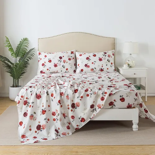 Miniatura 3 de FADFAY Juego de sábanas de rosas blancas, ropa de cama vintage floral de rosas, ropa de cama estilo rústico, 100% algodón egipcio percal, 800 hilos