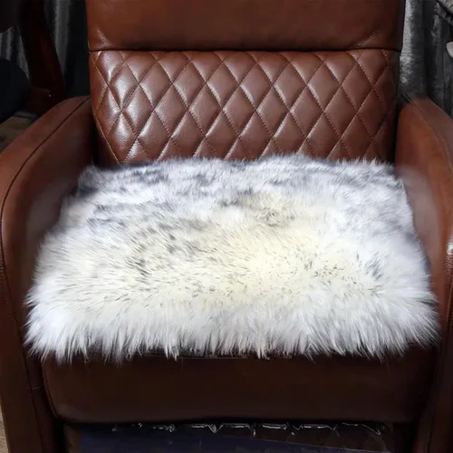 Miniatura 3 de OKAYDA Cojín cuadrado de 18 x 18 pulgadas para silla de piel de oveja australiana, felpa gruesa, antideslizante, lana suave, para comedor, hogar