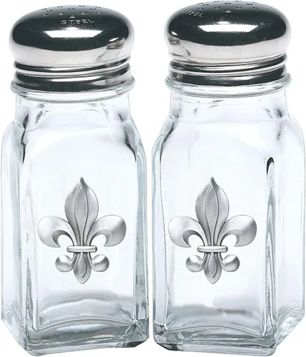 Heritage Pewter Fleur de Lis - Juego de 2 saleros y pimenteros | Vidrio de peltre elaborado por expertos