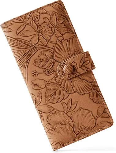 Miniatura 16 de Unilily Cartera delgada para mujer, con bloqueo RFID, de piel vegana, plegable, tarjetero con 2 ventanas de identificación y bolsillo con Verde