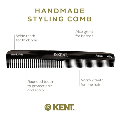 Miniatura 4 de Kent Peine de pelo de dientes finos y dientes anchos 6T G, peine de peinado hecho a mano para el cuidado del cabello, peines de peluquería, peines