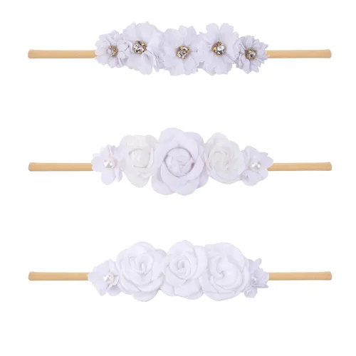 Miniatura 25 de Diademas de flores de nailon para bebé niña, con moños de flores, accesorios elásticos para el cabello, corona, envolturas florales hechas a mano