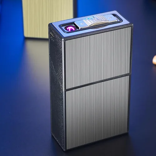 Miniatura 9 de Caja de cigarrillos con encendedor, 20 de capacidad, portátil, soporte para caja de cigarrillos, encendedor de doble arco, 2 en 1, recargable por