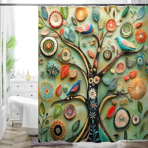 Miniatura 21 de HMS Happy Memories Cortina de Ducha con Estampado Floral Bohemio de Planta Boho, Tela de Poliéster para Decoración de Baño 72 x 72 Pulgadas