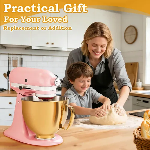 Miniatura 7 de KitchenAid - Tazón de mezcla de 5 cuartos de galón para batidoras de pie, tazón de acero inoxidable de grado alimenticio con mango y cierre, Dorado
