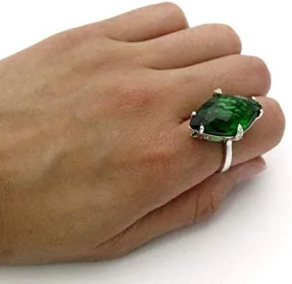 Miniatura 3 de R6495 Anillo moderno de plata de ley con forma de marquesa de helenita verde de lujo