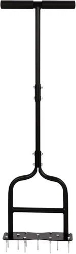 sancat Herramienta aireadora de césped, aireador de picos con 11 picos de hierro, aireador de césped de mango resistente para patio, aireador manual