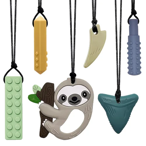 Collares masticables para niños sensoriales, 6 unidades, collares masticables juguetes sensoriales para niños y niñas con autismo, TDAH, ansiedad,