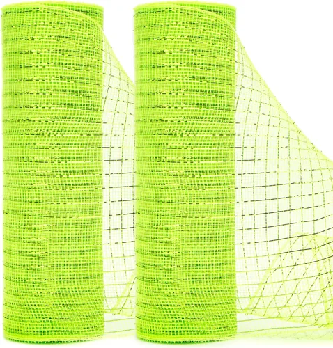 Miniatura 19 de Ribbli 2 rollos de cinta de malla roja, 10 pulgadas x 30 pies (10 yardas) cada rollo, rojo metálico con lámina ancha roja, uso para coronas