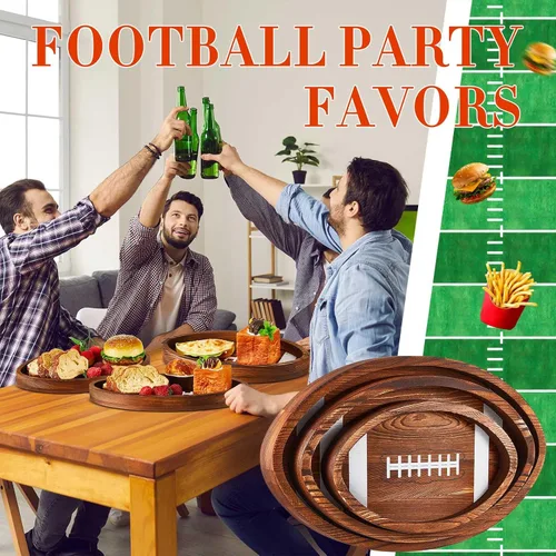 Miniatura 4 de Geetery 3 Piezas Bandejas y Fuentes de Servir de Fútbol Americano de Madera con Forma de Balón Platos de Fútbol Americano/Soccer Vajilla para Servir