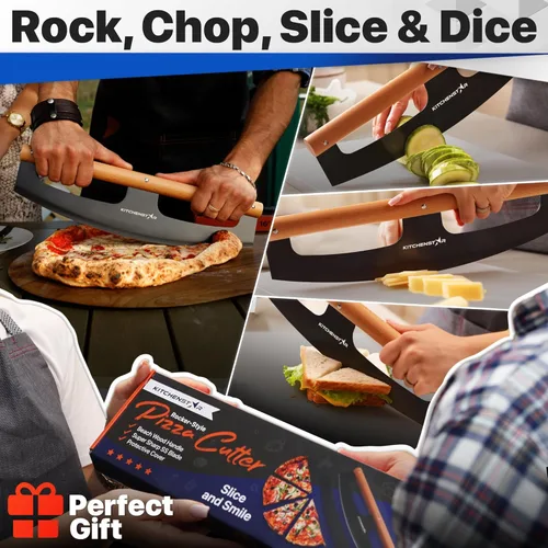 Miniatura 6 de KitchenStar Cuchilla de corte de pizza de 16 pulgadas, cuchillo cortador de acero inoxidable afilado, elegante mango de madera de haya, cubierta