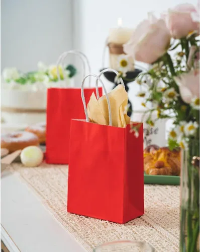 Miniatura 3 de AWELL Pequeña bolsa de papel roja con asa, bolsa de recuerdos de fiesta, 6 x 4.5 x 2.5 pulgadas, para boda, cumpleaños, día de San Valentín