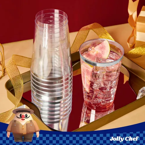 Miniatura 8 de JOLLY CHEF Paquete de 100 vasos desechables de plástico plateado, vasos tipo tumbler de plástico transparente de 12 onzas, elegantes vasos