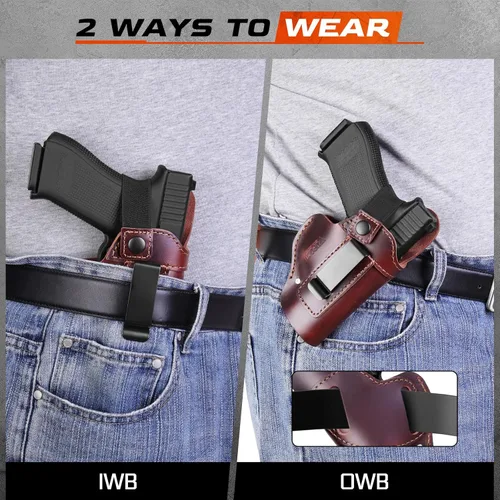 Miniatura 4 de IWB/OWB - Funda de cuero universal para pistola oculta para hombres y mujeres, compatible con Glock 17/19/23/26/42/43X Taurus G2/G2C/G3C Sig