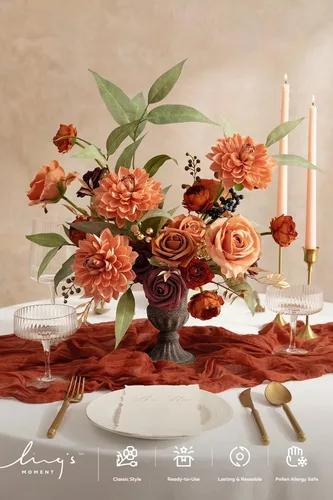 Miniatura 8 de Ling's Moment - Flores artificiales de seda falsas, dalias, rosas de espuma falsas, combo para ramos de boda, centros de mesa, arreglos de O ámbar
