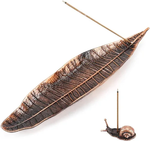 Accmor Juego de soportes para incienso, quemador de incienso de hojas y caracoles, colector de cenizas de incienso, soporte para varillas de Cobre