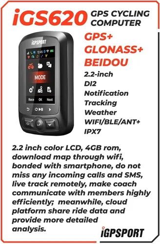 Miniatura 5 de iGPSPRT iGS620 GPS Wireless Bike Computer con Bluetooth, ANT+, SMS y notificación de llamadas, navegación de mapas con paquete multiherramienta