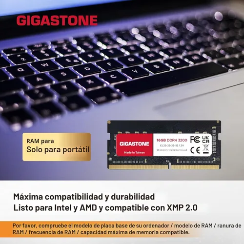 Miniatura 3 de 【Portátil DDR4 RAM solamente】GIGASTONE Kit de 32 GB (2 x 16 GB) DDR4 3200 MHz (2933 MHz o 2666 MHz) PC4-25600 (PC4-23400, 21300) CL22 1.2V SODIMM