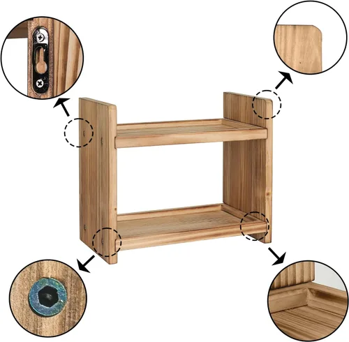 Miniatura 7 de Estante de especias de madera de 2 niveles, organizador de encimera para cocina y baño, estante de almacenamiento multiusos para cosméticos