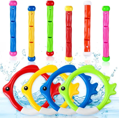 Vellibring 10 piezas de juguetes de natación de buceo en la piscina, coloridos juguetes de entrenamiento subacuático hundimiento lanzar anillos de